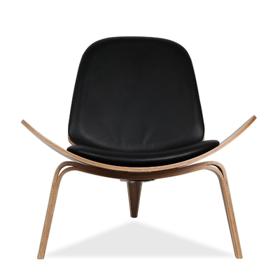 PU Cushion Three - Legged Modern Hans Wegner Shell Chair / Wooden Chair Furniture