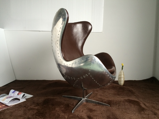 Living Room Modern Sitting Chairs , Vintage Aviator Leather Egg Chair