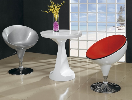 Modern PU Upholstered Half Moon Chair With Swivel Chrome Base Red Color