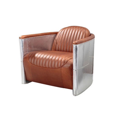 Modern Home Furniture Aviator เก้าอี้โซฟาหนังสีน้ำตาลอลูมิเนียมสี